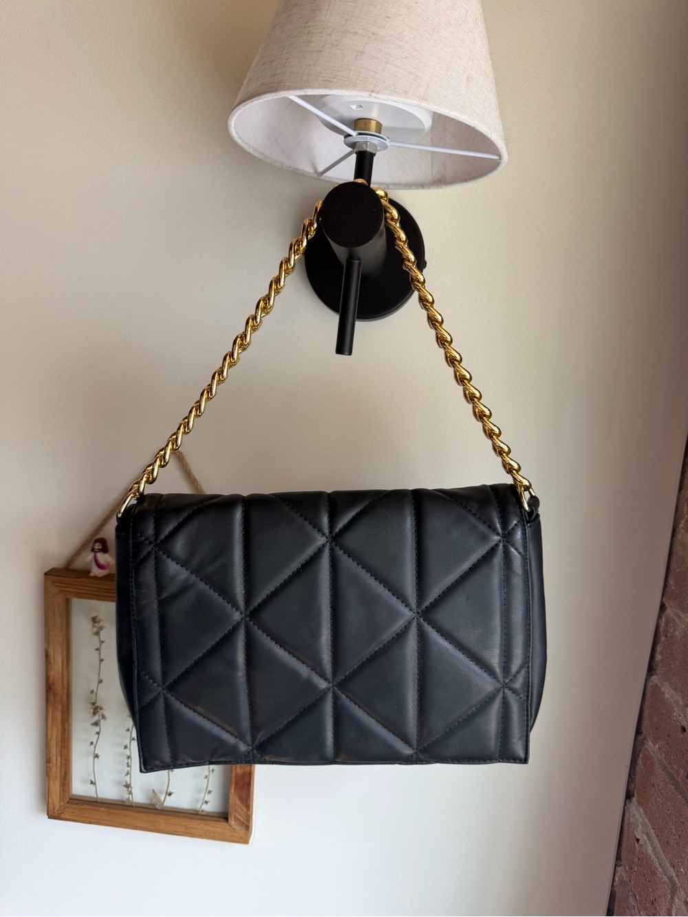 Primark Black Quilted Shoulder Bag with Gold Chain Strap